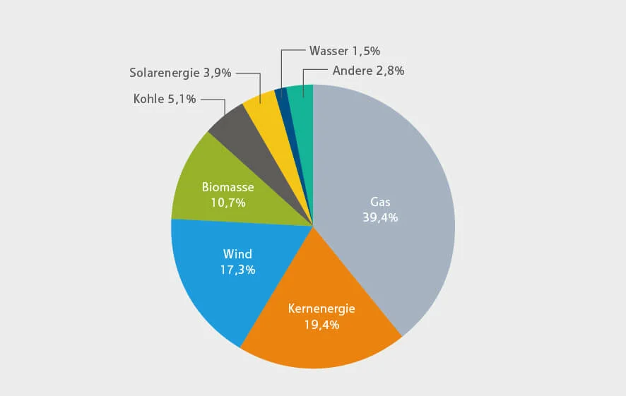 Carbon Brief Kreisdiagramm Britischer Strommix im Jahr 2018