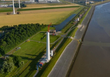 RWE builds first wind turbines on sea dike dam in the Netherlands