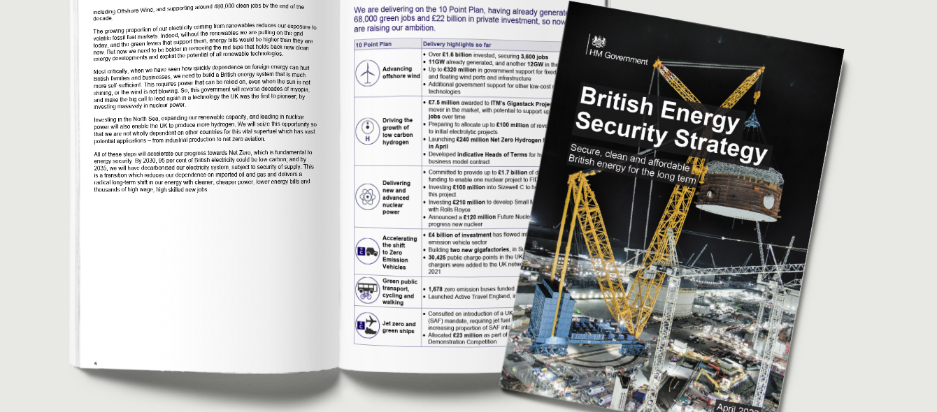 Das Bild zeigt die British Energy Security Strategy.