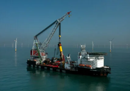 The picture shows the construction of the wind turbines of the Kaskasi wind farm.